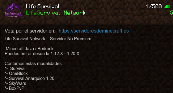 Life Survival Servidor de Minecraft banner