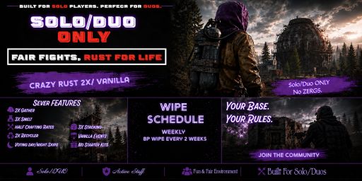 Crazy Rust 2x Vanilla+ | Solo/Duo/Trio | Noob Friendly banner