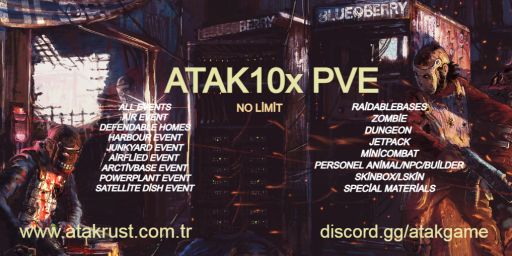 [TR/EU] Atak 10x Pve|Zombie|Raidbase|Skill|Epic|Events|Boss banner