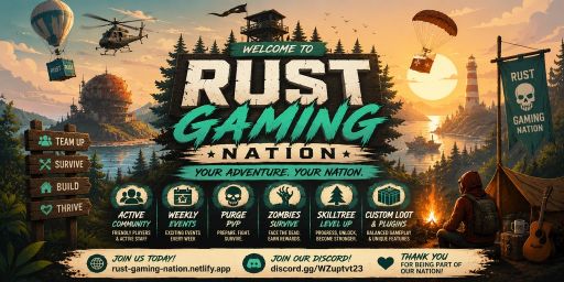 RustGamingNation 50x PvE [Events|Purge|Zombies|SkillTree] banner