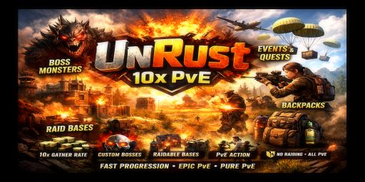 UnRust – 10x PvE | Bosses | Raid Bases | Quests | Events banner